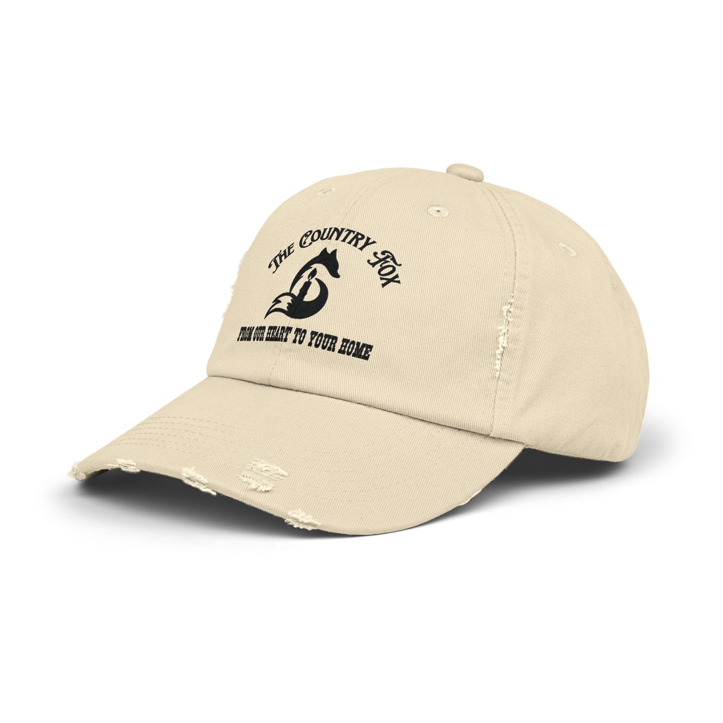 Distressed Baseball Cap — “The Country Fox” Logo (Farm-to-Home Vintage Hat)
