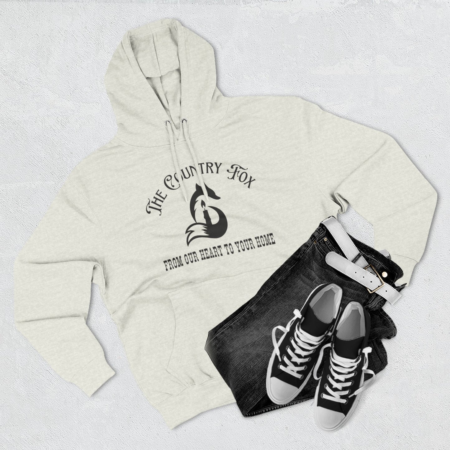 The Country Fox Logo Fleece Hoodie — Cozy Small-Business Candle Fan Pullover