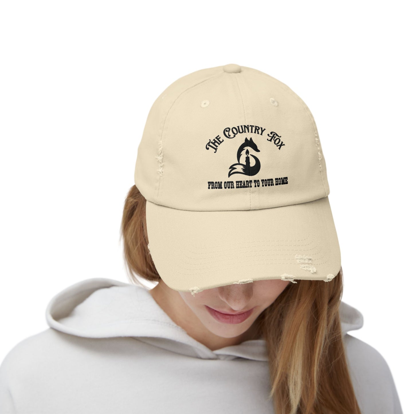 Distressed Baseball Cap — “The Country Fox” Logo (Farm-to-Home Vintage Hat)
