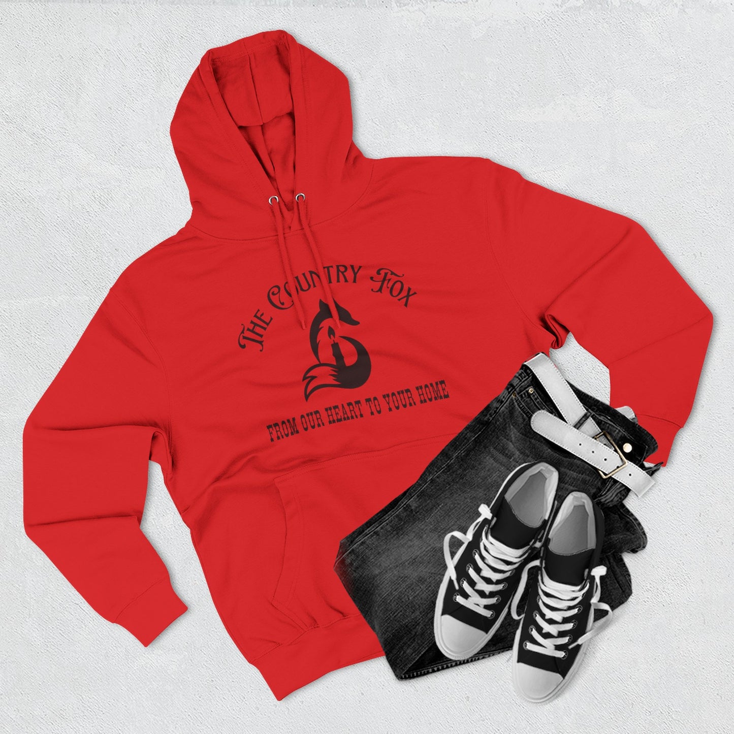 The Country Fox Logo Fleece Hoodie — Cozy Small-Business Candle Fan Pullover