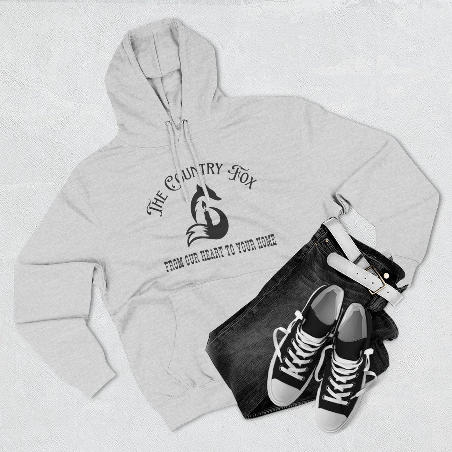 The Country Fox Logo Fleece Hoodie — Cozy Small-Business Candle Fan Pullover