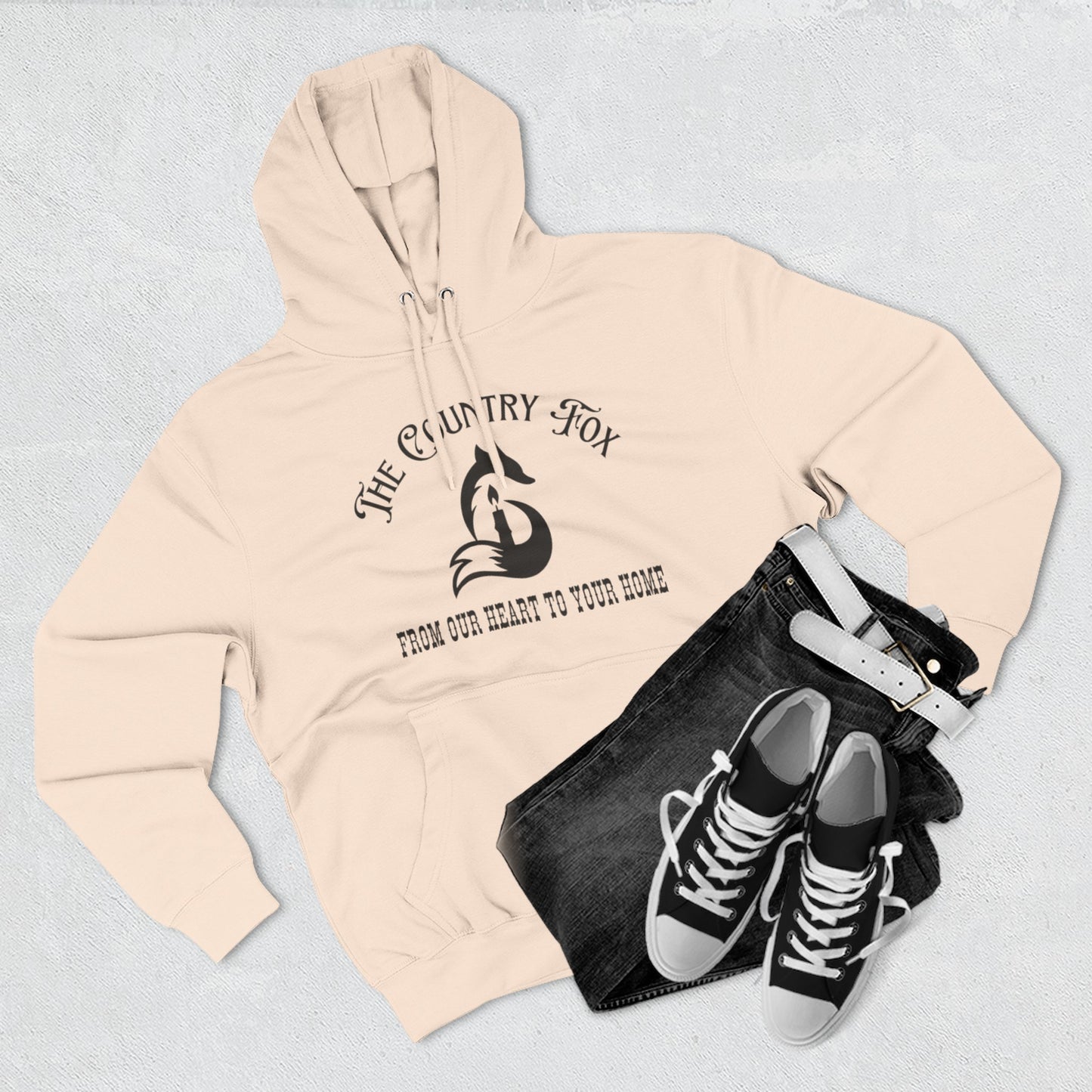 The Country Fox Logo Fleece Hoodie — Cozy Small-Business Candle Fan Pullover