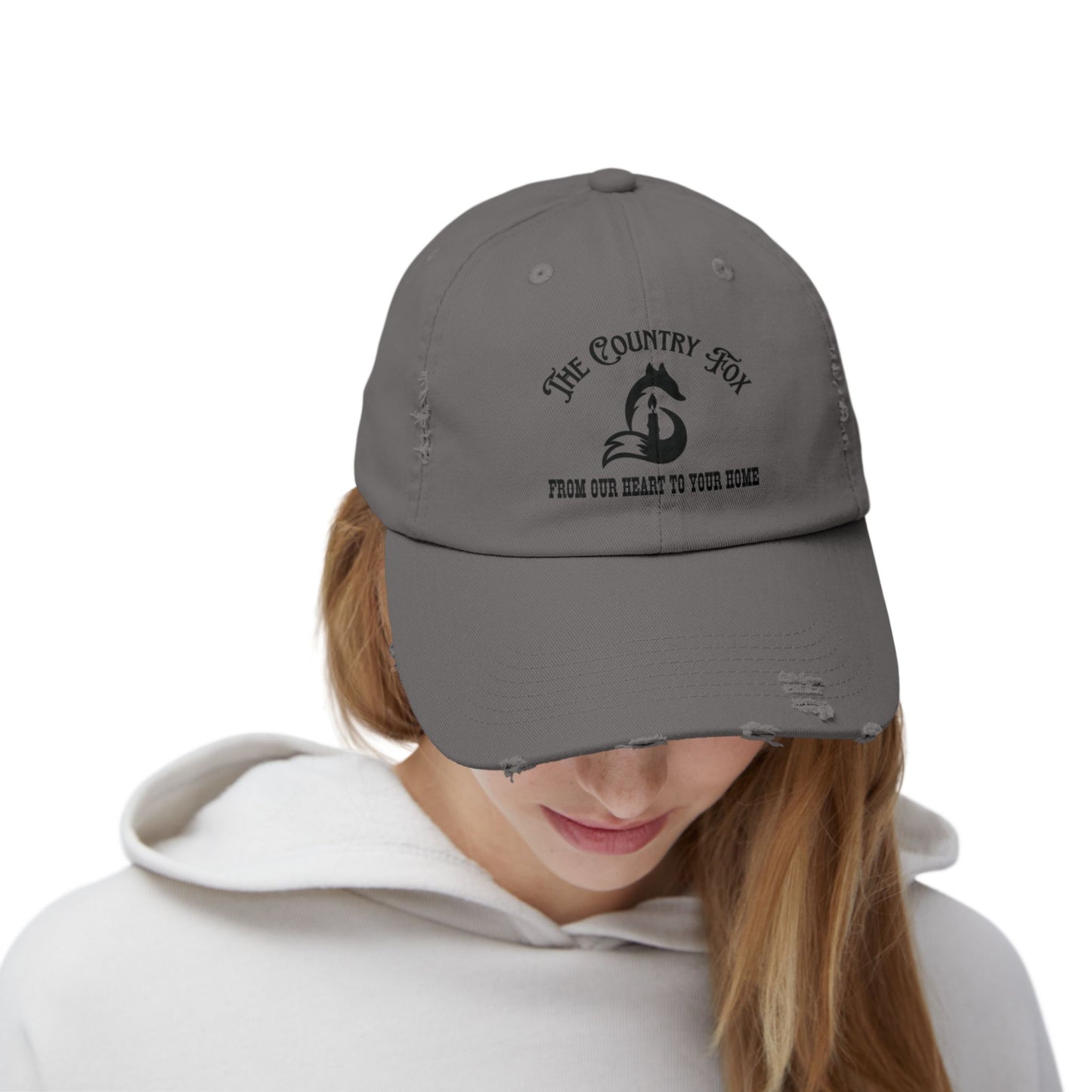 Distressed Baseball Cap — “The Country Fox” Logo (Farm-to-Home Vintage Hat)
