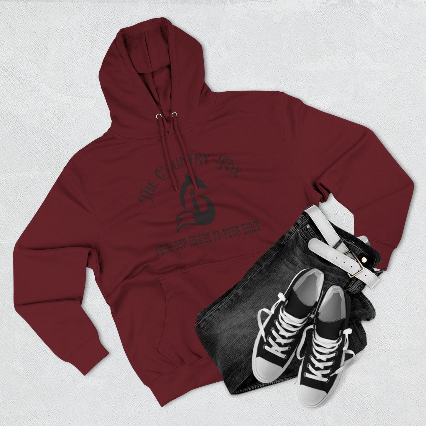 The Country Fox Logo Fleece Hoodie — Cozy Small-Business Candle Fan Pullover