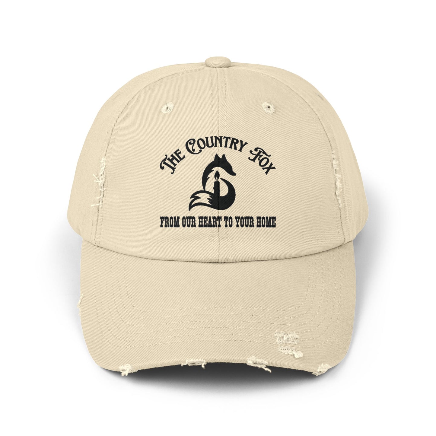 Distressed Baseball Cap — “The Country Fox” Logo (Farm-to-Home Vintage Hat)