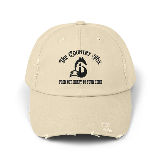 Distressed Baseball Cap — “The Country Fox” Logo (Farm-to-Home Vintage Hat)