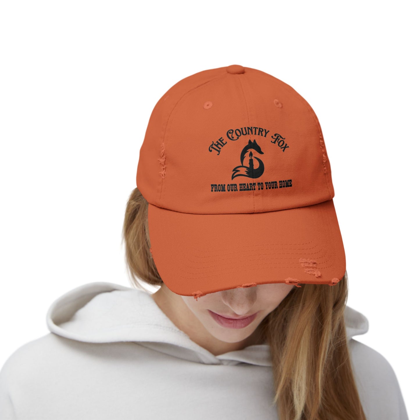 Distressed Baseball Cap — “The Country Fox” Logo (Farm-to-Home Vintage Hat)
