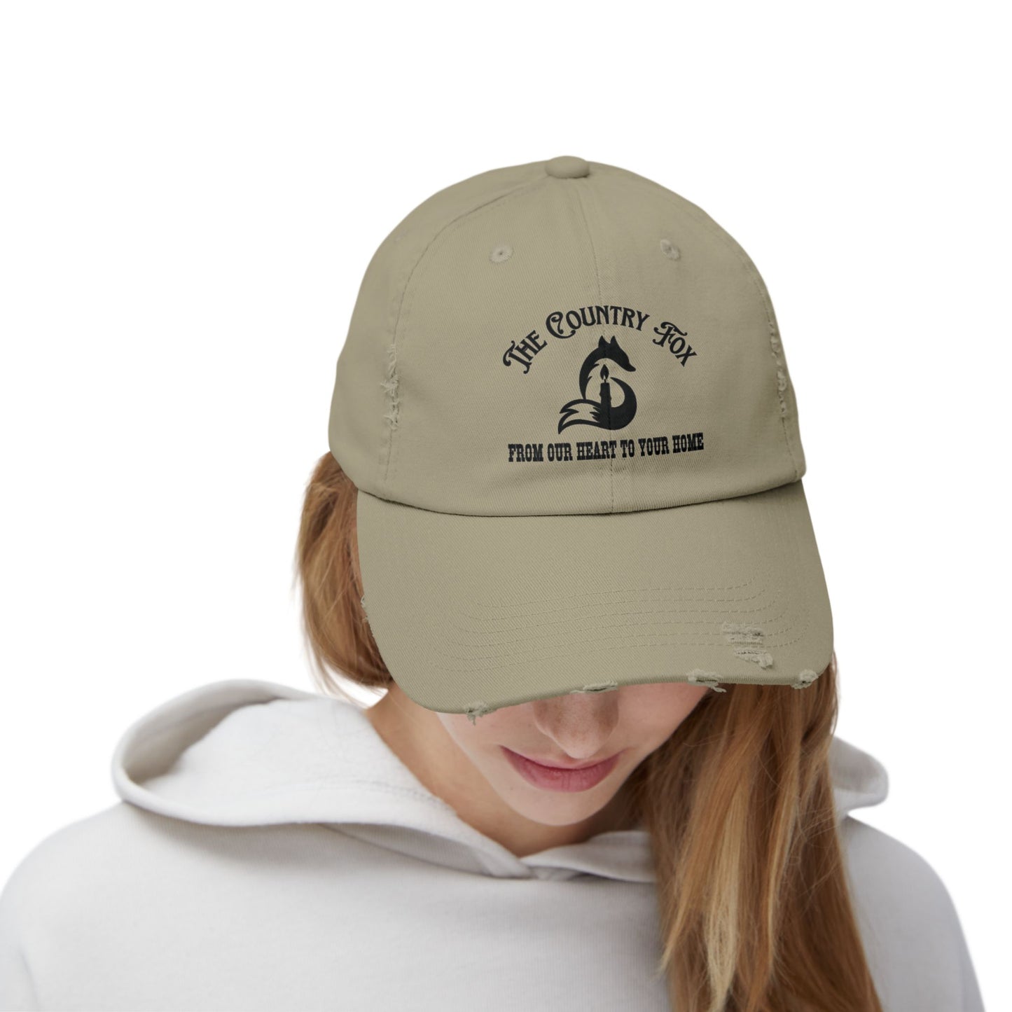 Distressed Baseball Cap — “The Country Fox” Logo (Farm-to-Home Vintage Hat)