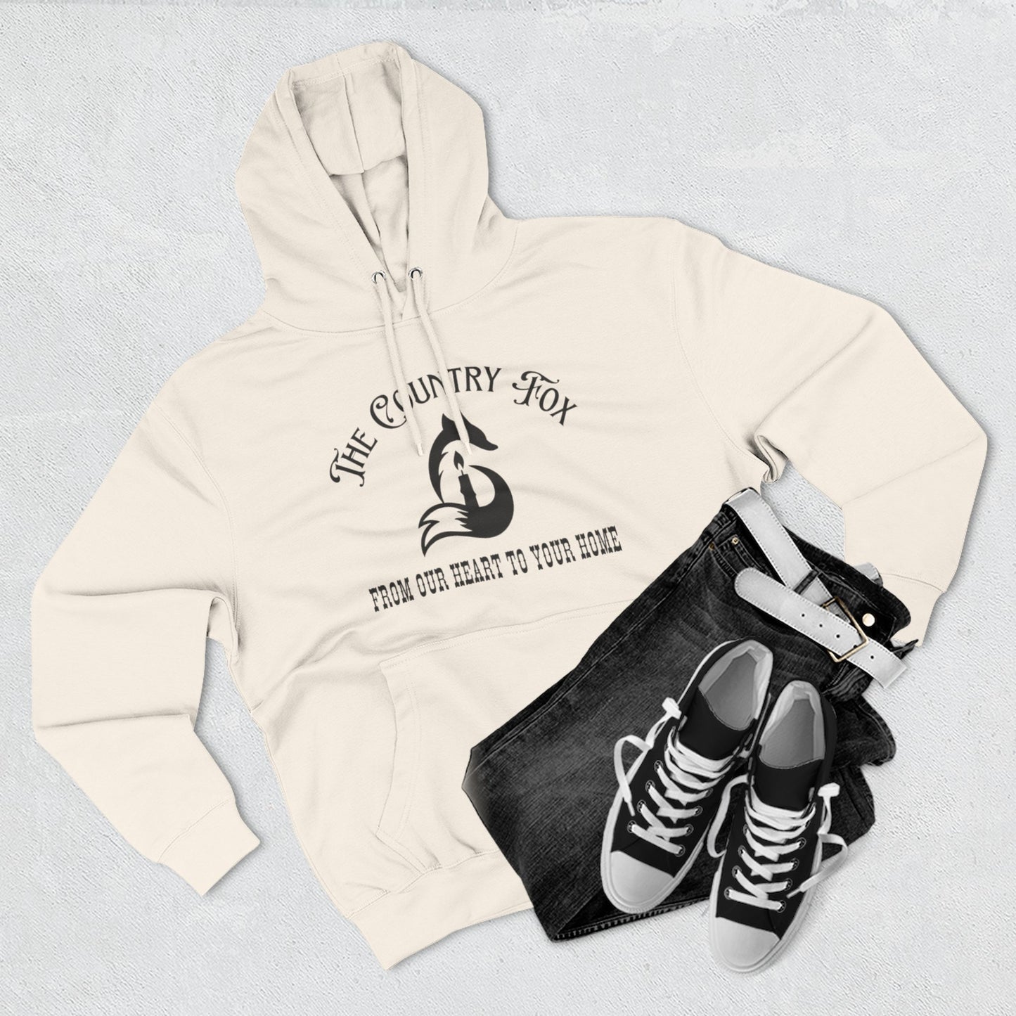 The Country Fox Logo Fleece Hoodie — Cozy Small-Business Candle Fan Pullover